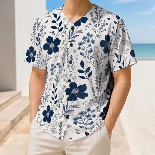 Navy Wildflower Garden Motifs for Casual Sportswear, Practice and Everyday Style Baseball Jersey