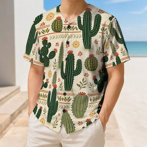 Southwestern Cactus Desert Motif for Vintage Varsity Games and Casual Summer Wear Baseball Jersey