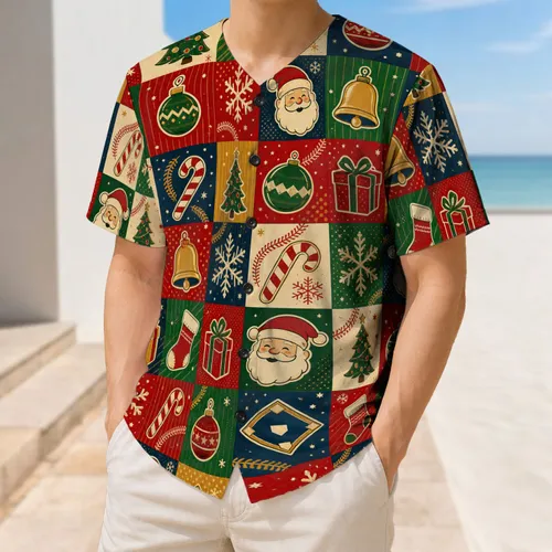 Retro Christmas Checkerboard Santa And Tree Holiday Teamwear For Winter Games Fans Baseball Jersey