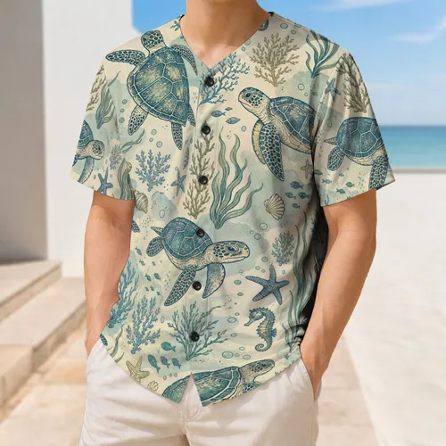 Sea Turtle Coral Reef Ocean Beach Vacation Wear for Coastal Travel and Everyday Style Baseball Jersey