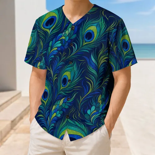 Vibrant Peacock Feather Motifs For Game Day, Festivals And Everyday Wear For Men Baseball Jersey