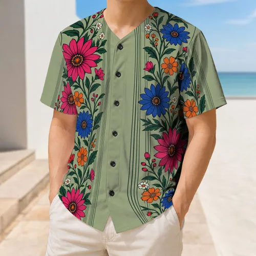 Mexican Guayabera Floral Vines For Fiesta, Beach Days And Latin Garden Style Fans Baseball Jersey
