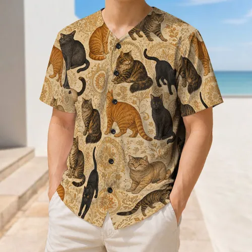 Vintage Cat And Mandala Motifs For Cozy Everyday Wear And Weekend Outings Cat Lovers Baseball Jersey
