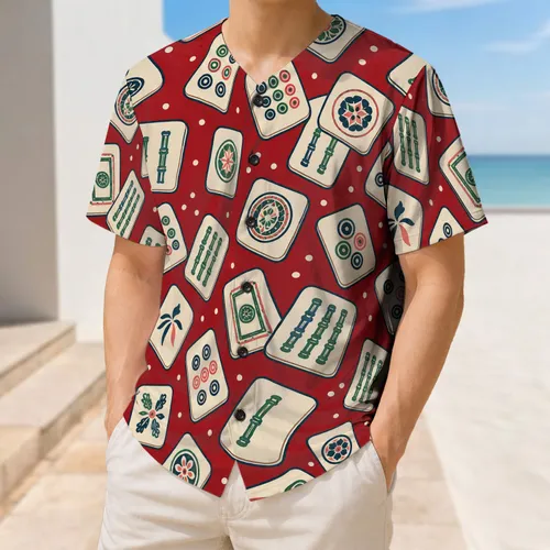 Vintage Mahjong Tile Scatter Style for Game Nights, Festivals and Streetwear Fans Baseball Jersey