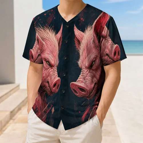 Fierce Pink Pig Duo Retro Digital Streetwear For Game Day And Everyday Casual Outfits Baseball Jersey