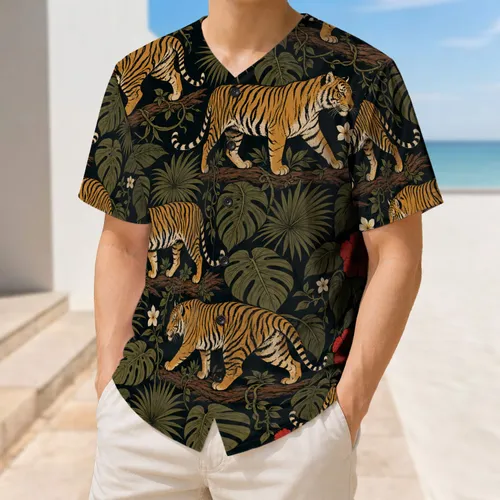 Vintage Tropical Bengal Tigers for Beach Vacations, Festivals and Streetwear Style Baseball Jersey