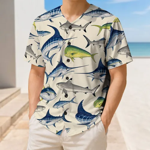 Ocean Gamefish School Coastal Fishing Style For Anglers Beach Trips And Boat Days Baseball Jersey