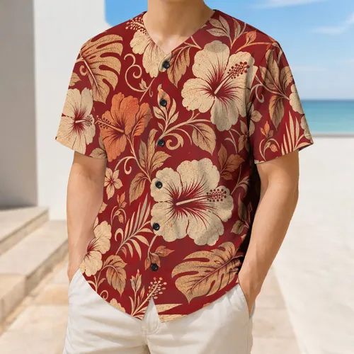 Vintage Hibiscus Floral Hawaiian Tropical Island Vacation Wear For Men And Women Baseball Jersey