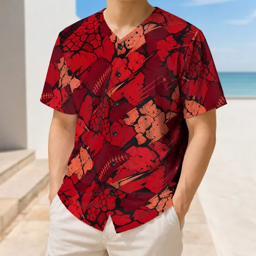 Red Shattered Camo Fracture Veins For Athletic Training, Team Play And Game Day Wear Baseball Jersey