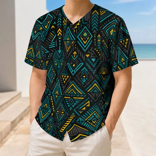 Afro Geometric Teal And Yellow Motifs For Team Sports, Training And Streetwear Fans Baseball Jersey