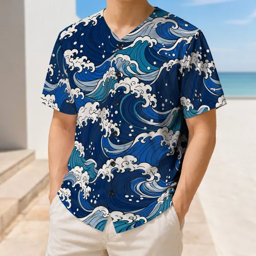 Japanese Ocean Waves For Beach Days, Surf Trips And Coastal Summer Style Gift Ideas Baseball Jersey