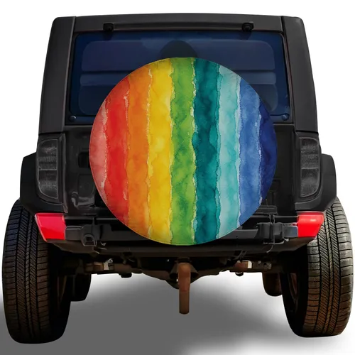 Watercolor Rainbow Vertical Stripes for Colorful Road Trips, RV Travel and Campers Spare Tire Cover