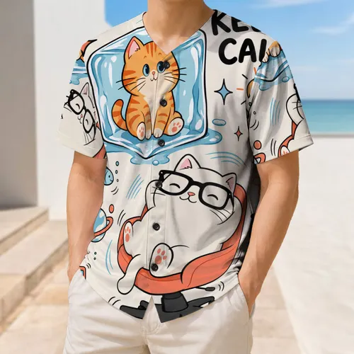Orange Tabby Ice Cube And Glasses Cat Keep Calm Relax For Cat Lover Everyday Style Baseball Jersey