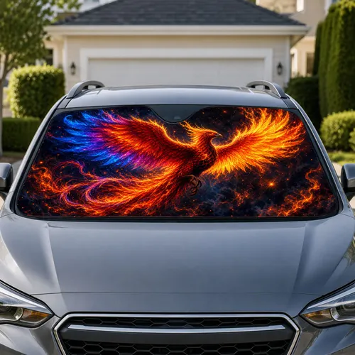Fiery Phoenix With Flame Wings for Bold Vehicle Style and Everyday Fantasy Art Lovers Car Sunshade