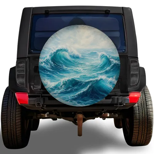 Turquoise Ocean Waves for Coastal Road Trips and Beach Loving RV Adventure Travelers Spare Tire Cover