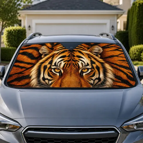 Bengal Tiger Face Orange Black Stripes for Wildlife Lovers and Bold Vehicle Style Car Sunshade