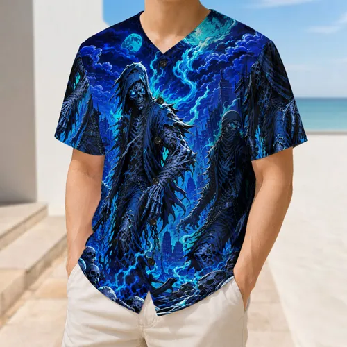 Electric Blue Zombie City Moon Scene For Halloween Streetwear Fans And Horror Lovers Baseball Jersey