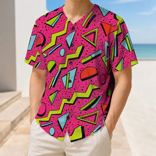 Neon Memphis Geometric Splatter Style For Retro Parties And 90s Streetwear Fans Baseball Jersey