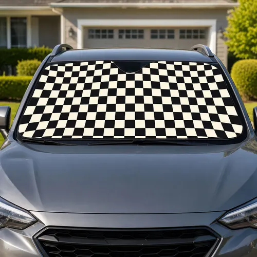 Black And Ivory Checkerboard Racing Style For Classic Auto Enthusiasts And Track Fans Car Sunshade