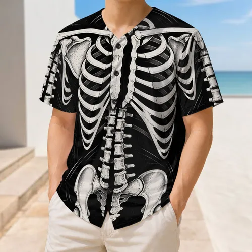 White Skeleton Anatomy Athletic Streetwear for Halloween Fitness Fans and Gothic Style Baseball Jersey