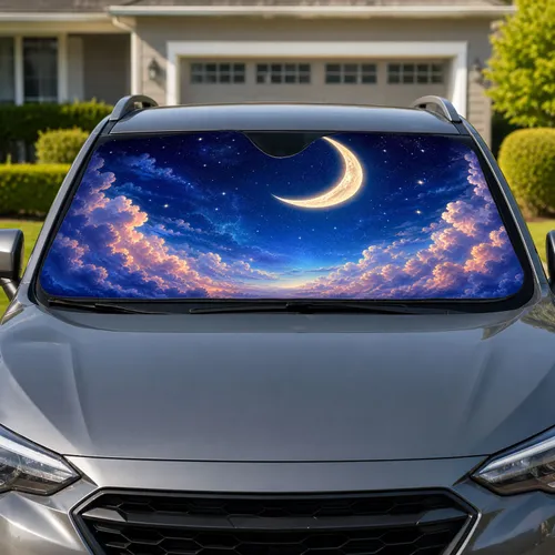 Glowing Crescent Moon And Clouds For Celestial Night Drive Decor Stargazer Lovers Car Sunshade