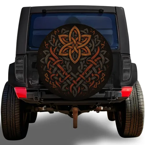 Celtic Knotwork Orange Braids For Rugged Off Road SUV Truck And 4x4 Adventure Use Spare Tire Cover