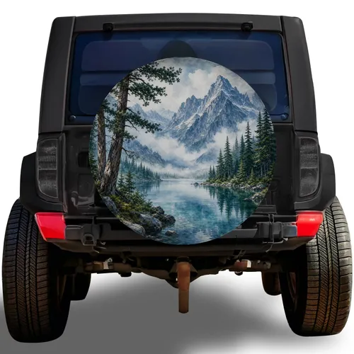 Misty Mountain Lake Forest Landscape for Camping RV Travel and Outdoor Adventure Spare Tire Cover