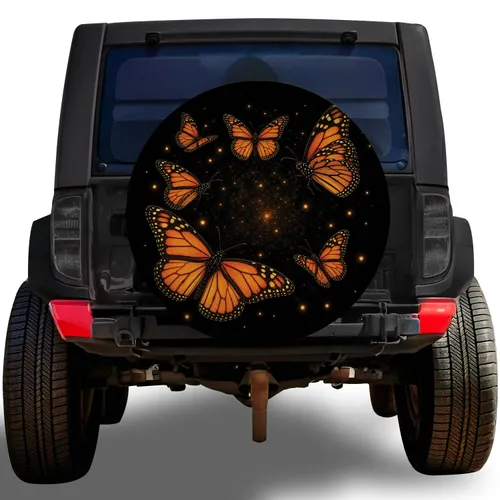 Glowing Monarch Butterflies And Fireflies For Night Camping Travel Nature Lovers Spare Tire Cover