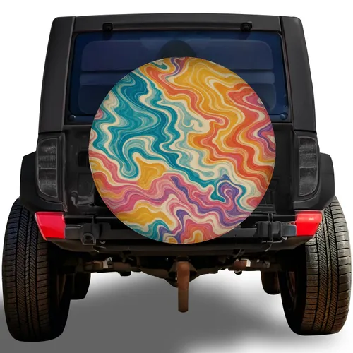 Vintage Retro Tie Dye Marble Swirls For Colorful Road Trips And Boho Adventure Lovers Spare Tire Cover