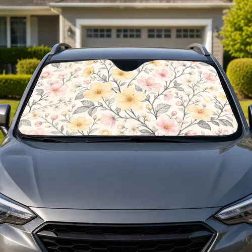Butter Yellow And Blush Pink Wildflowers For Spring Road Trips And Garden Lovers Car Sunshade
