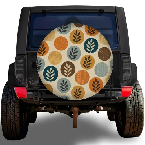 Mid Century Botanical Leaf Circles for Autumn Road Trips, RVs and Camper Adventures Spare Tire Cover