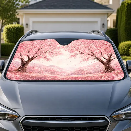 Cherry Blossom Spring Landscape for Romantic Road Trips, Commuters and Flower Lovers Car Sunshade