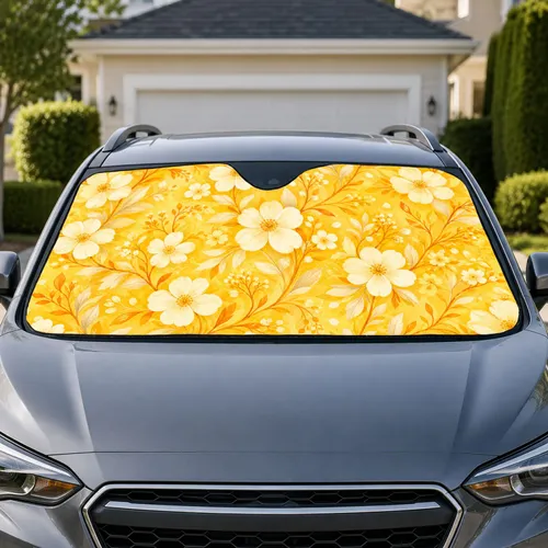 Creamy Ivory Wildflowers On Golden Yellow For Cheerful Spring Drives And New Car Owners Car Sunshade