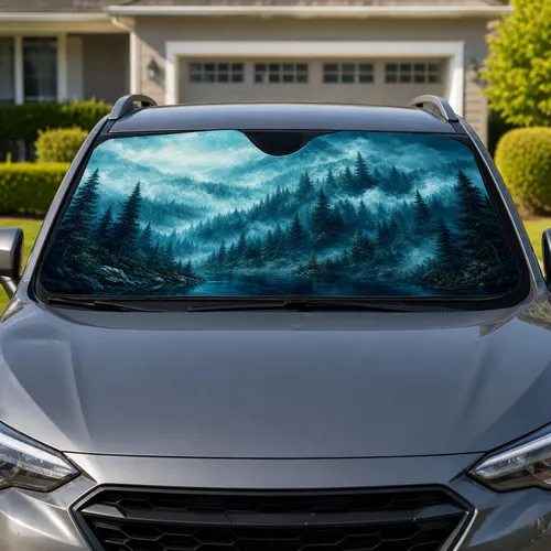 Misty Pine Forest Mountain Landscape For Scenic Road Trips And Nature Loving Drivers Car Sunshade