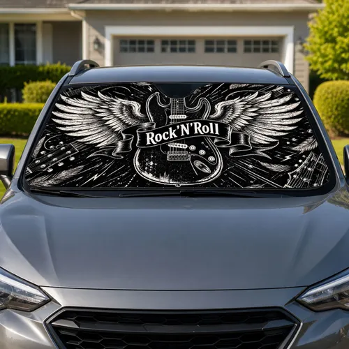 Classic Rock N Roll Electric Guitar And Wings For Music Lovers Road Trip Decor Gift Car Sunshade