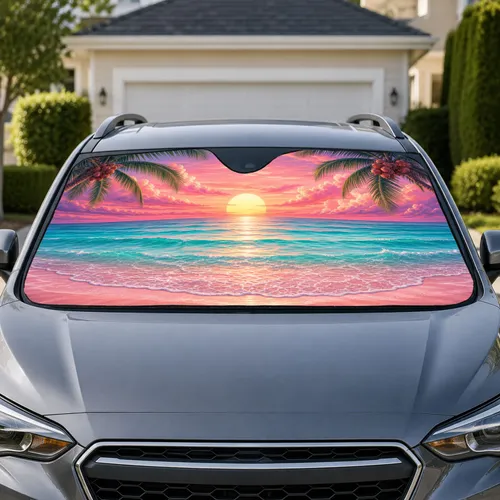 Tropical Sunset Ocean Waves for Beach Road Trips and Coastal Summer Travel Lovers Car Sunshade