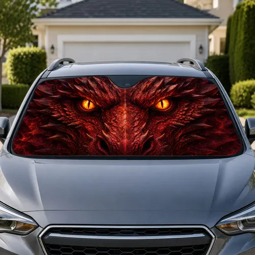 Fierce Red Dragon Eyes Dark Fantasy Road Trip Accessory For Gothic Myth Adventurers Car Sunshade