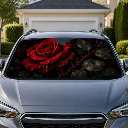 Crimson Red Rose Gothic Floral Decor For Dark Romantic Road Trips And Daily Commuters Car Sunshade