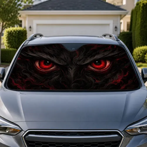 Sinister Crimson Eyes Dark Gothic Interior Protection for Horror Lovers and Drivers Car Sunshade