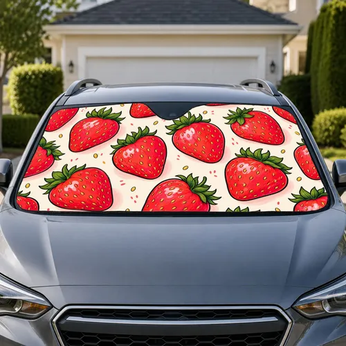 Red Strawberry Fruit Decor For Summer Travel, Road Trips, Beach Days, And Berry Lovers Car Sunshade