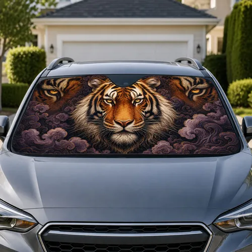 Majestic Tiger Faces With Amber Eyes For Bold Wildlife Style And Everyday Commuters Car Sunshade