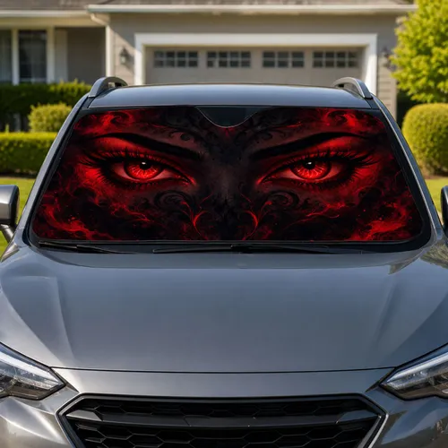 Crimson Red Eyes Gothic Interior Accent for Dark Aesthetic Night Drive Enthusiasts Car Sunshade