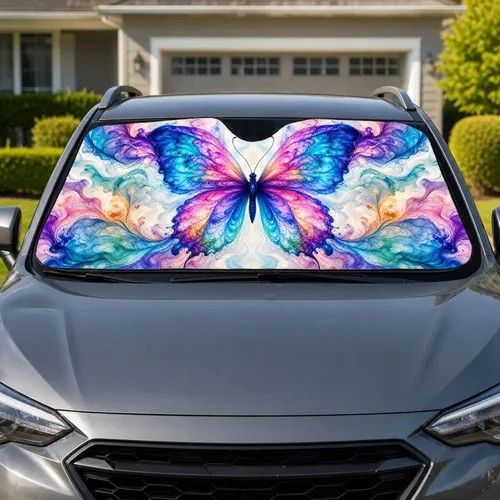 Vibrant Butterfly Fluid Ink Art for Boho Road Trip Interior Decor Gift Enthusiasts Car Sunshade