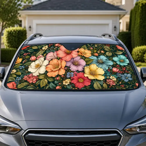 Vintage Floral Garden Blooms for Spring Road Trips, Daily Drives, and Nature Lovers Car Sunshade