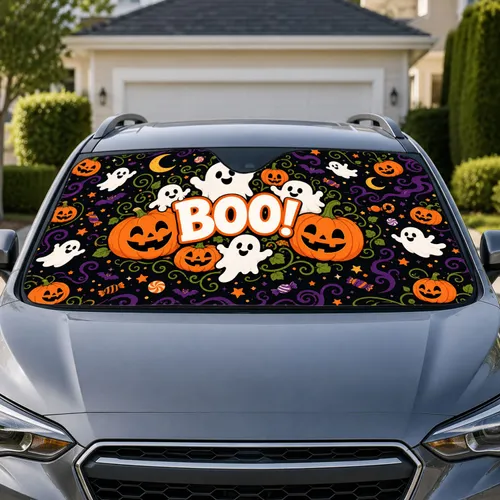 Cute Ghost And Pumpkin Boo Halloween Decor For Spooky Season Car Interior Drivers Car Sunshade
