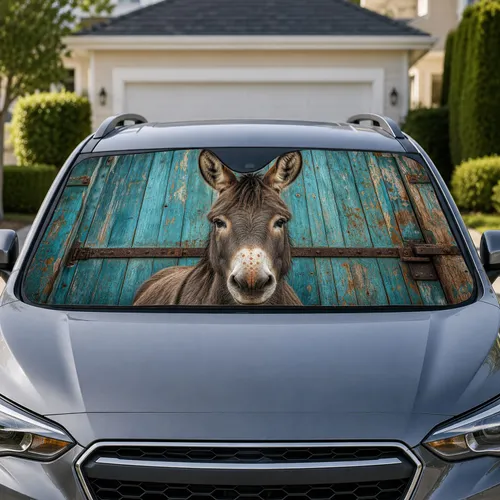 Rustic Donkey Teal Barn Door Art For Farmhouse Road Trips And Country Animal Lovers Car Sunshade