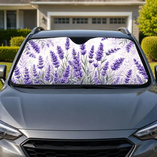 Watercolor Lavender Flowers for Summer Heat Protection and Botanical Garden Lovers Car Sunshade