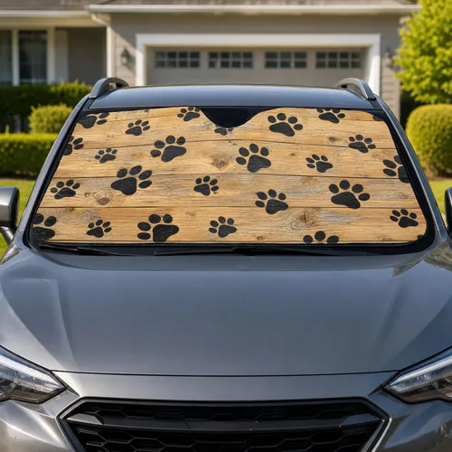 Rustic Wood Dog Paw Decor for Pet Lovers Beach Trips Road Travel and Daily Driving Car Sunshade