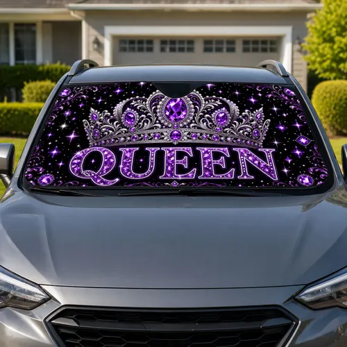 Purple Amethyst Queen Crown Celestial Sparkles For Luxury Royal Style Women Car Lovers Car Sunshade