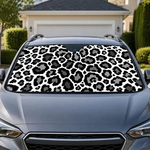 Black And White Leopard Spots For Bold Animal Style Daily Driving Interior Decor Car Sunshade